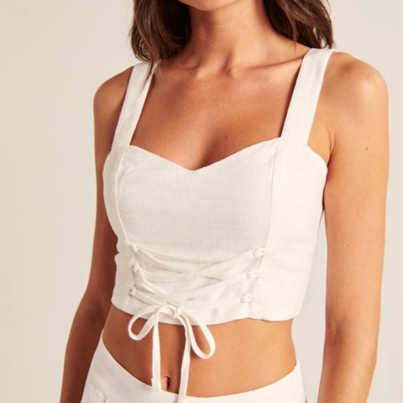 Abercrombie & Fitch Tops - 💌 A&F -‎ White Creame Lace-Up Linen-Blend Set Top